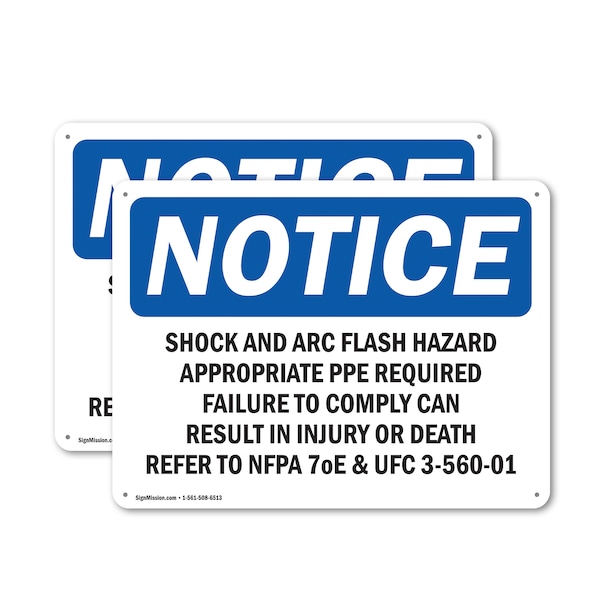 Signmission Shock And Arc Flash Hazard Appropriate PPE OSHA Notice Sign, Plastic, 10in W x 7in L, 2PK OS-2PACK-NS-P-710-L-18306 - main